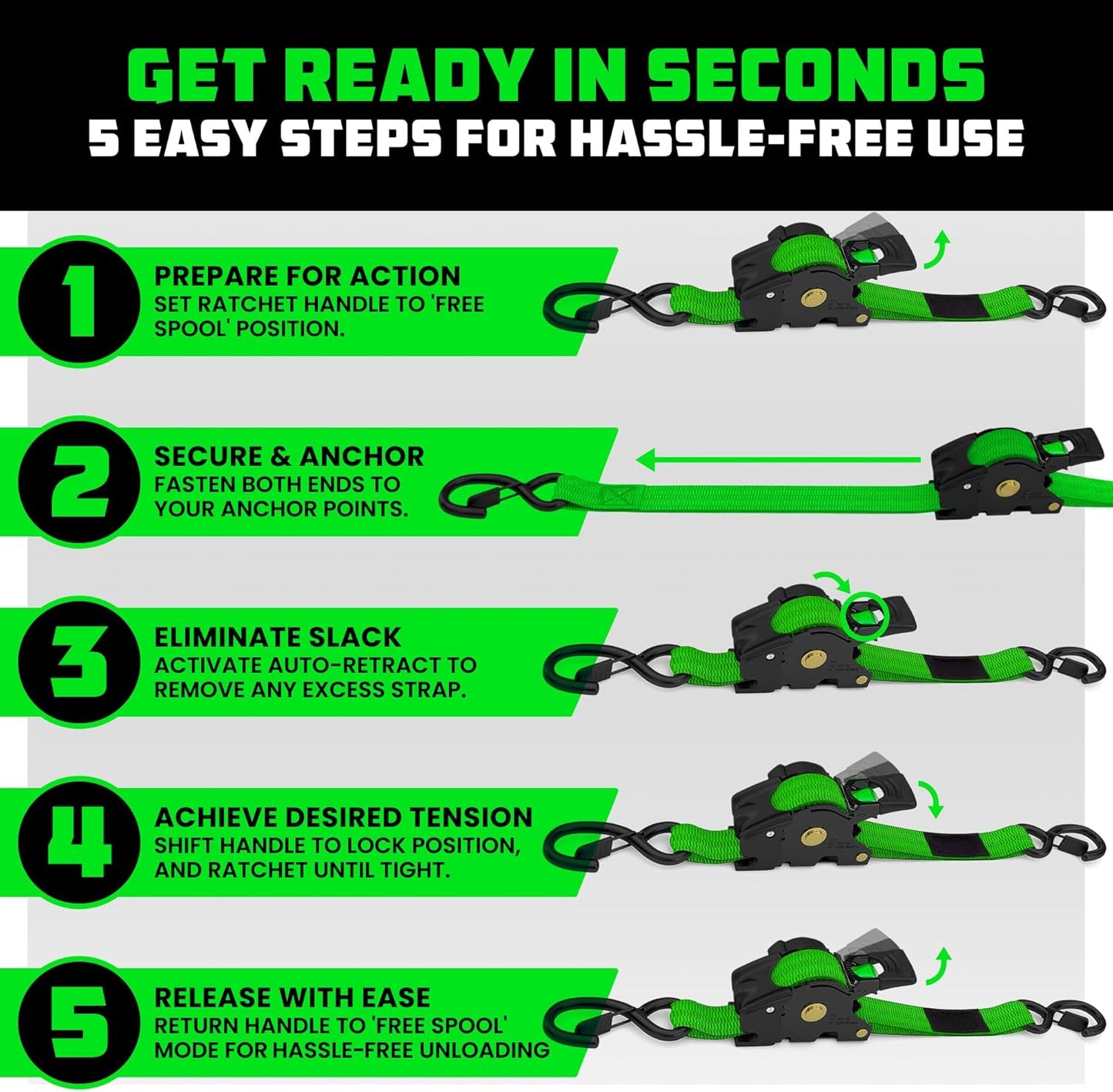 Auto-Retractable Ratchet Straps