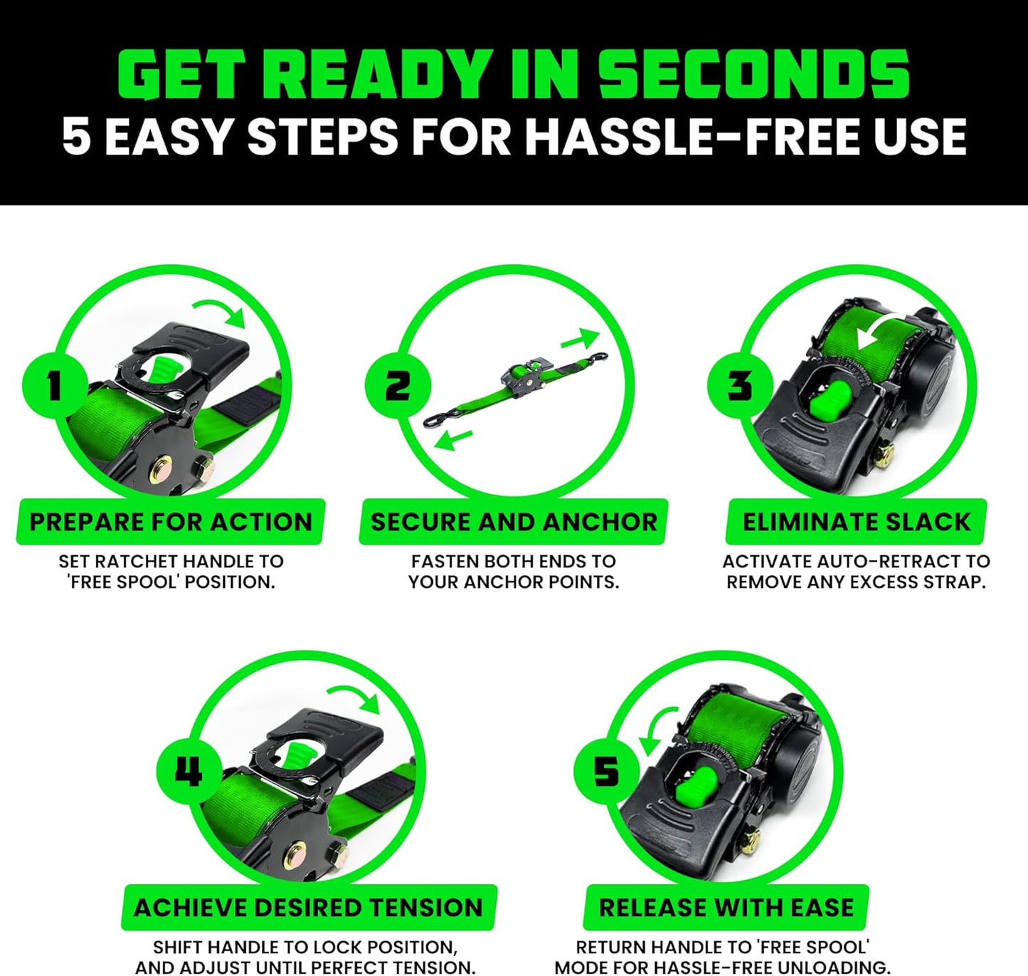 Auto-Retractable Ratchet Straps